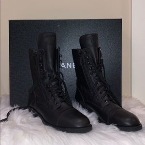 chanel black quilted combat boots